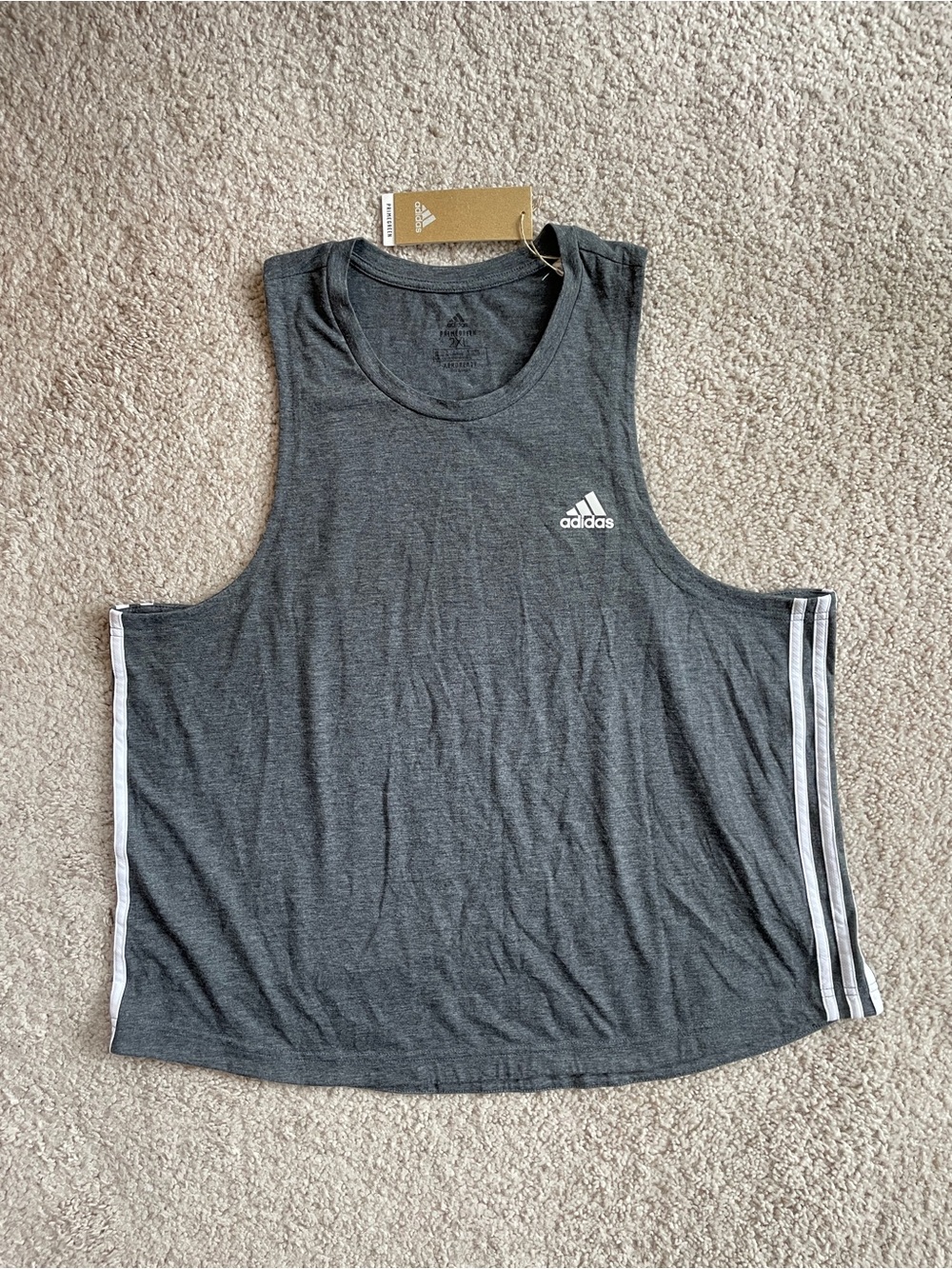Adidas Charcoal Gray White Side Stripes Sleeveless Active Muscle Tank Size 2XL